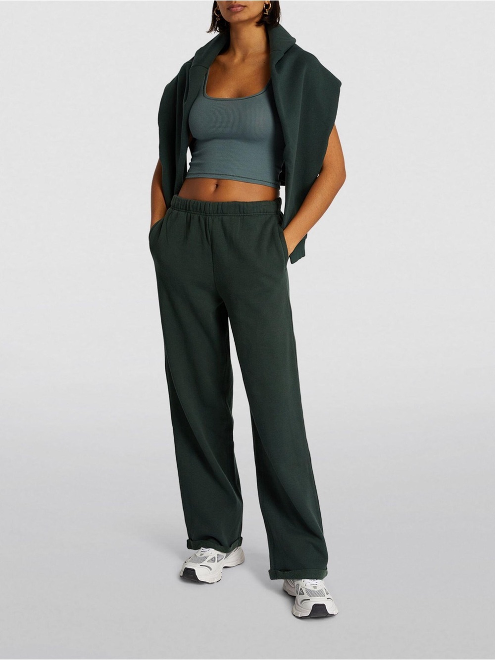 Skims Green Cotton Fleece Straight Leg Sweatpants Size L